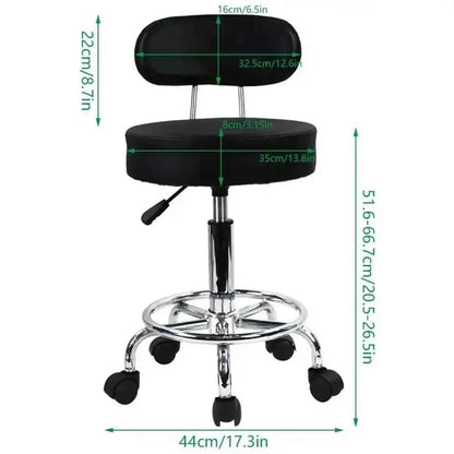 Height-Adjustable PU Leather Rolling Stool with Backrest & Footrest