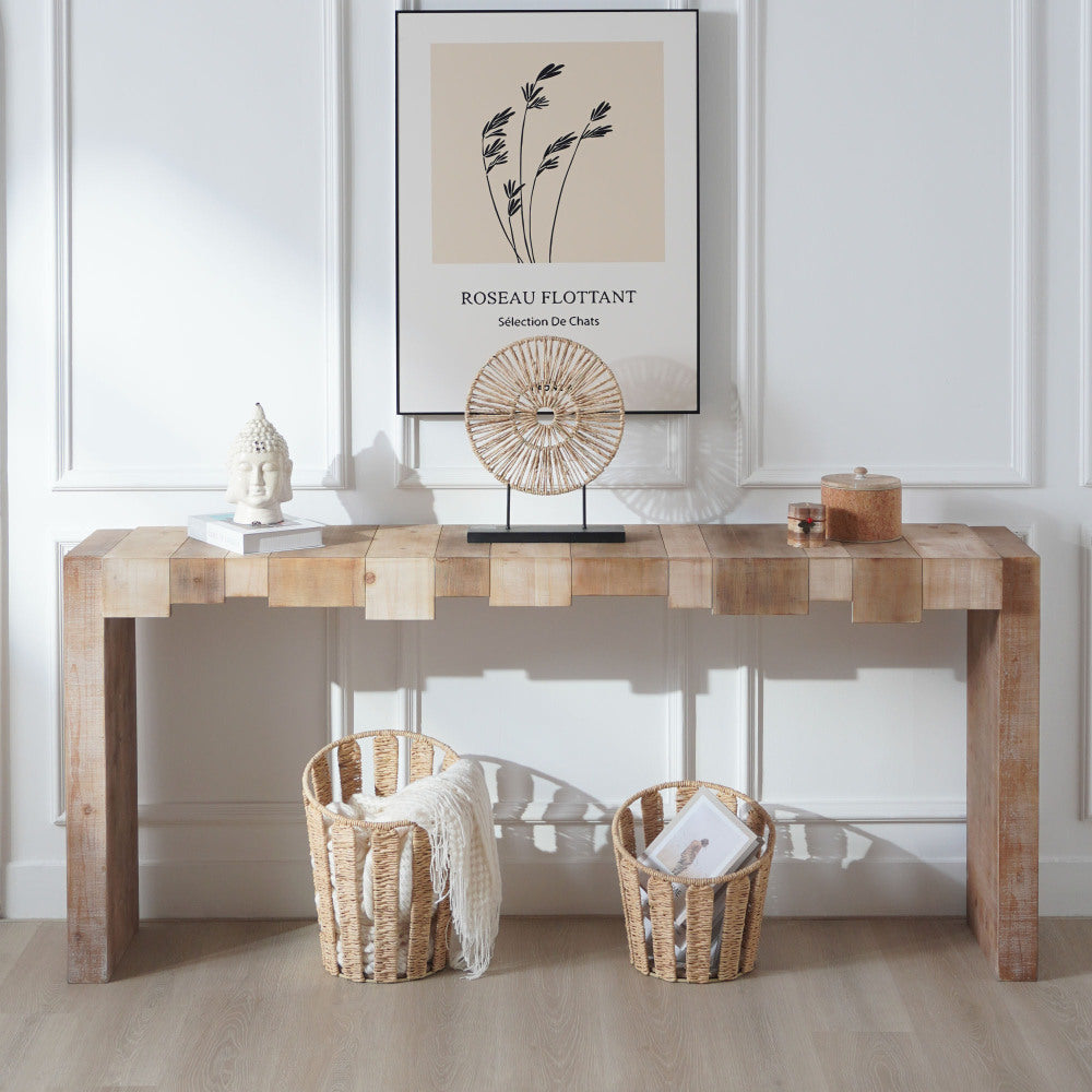 71" Rustic Console Table with Sculpted Block Apron | Narrow Entryway & Sofa Table for Hallway, Living Room & Foyer