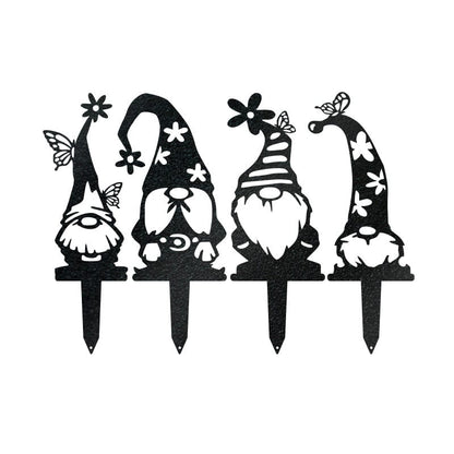 Garden Gnome Set - 4 Metal Yard Signs