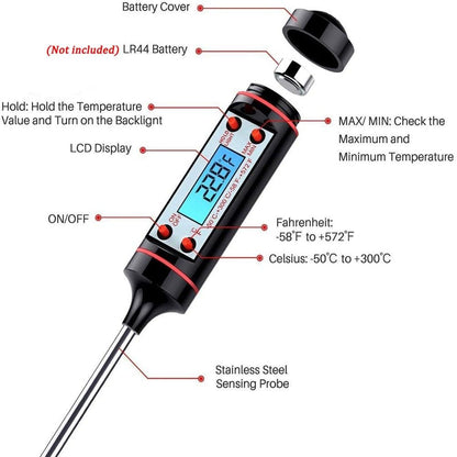 Kitchen Digital BBQ Food Thermometer Meat Cake Candy Fry Grill Dinning Household  Meat Thermometer Digital Instant Read Food Meat Thermometer with Long Probe Cooking Thermometer for Kitchen BBQ Grill and Cooking Thermometer  Oven Thermometer Tool