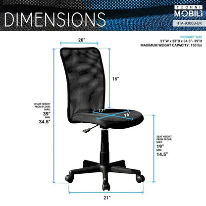Techni Mobili Mesh Task Office Chair Ergonomic Comfort for Home Office