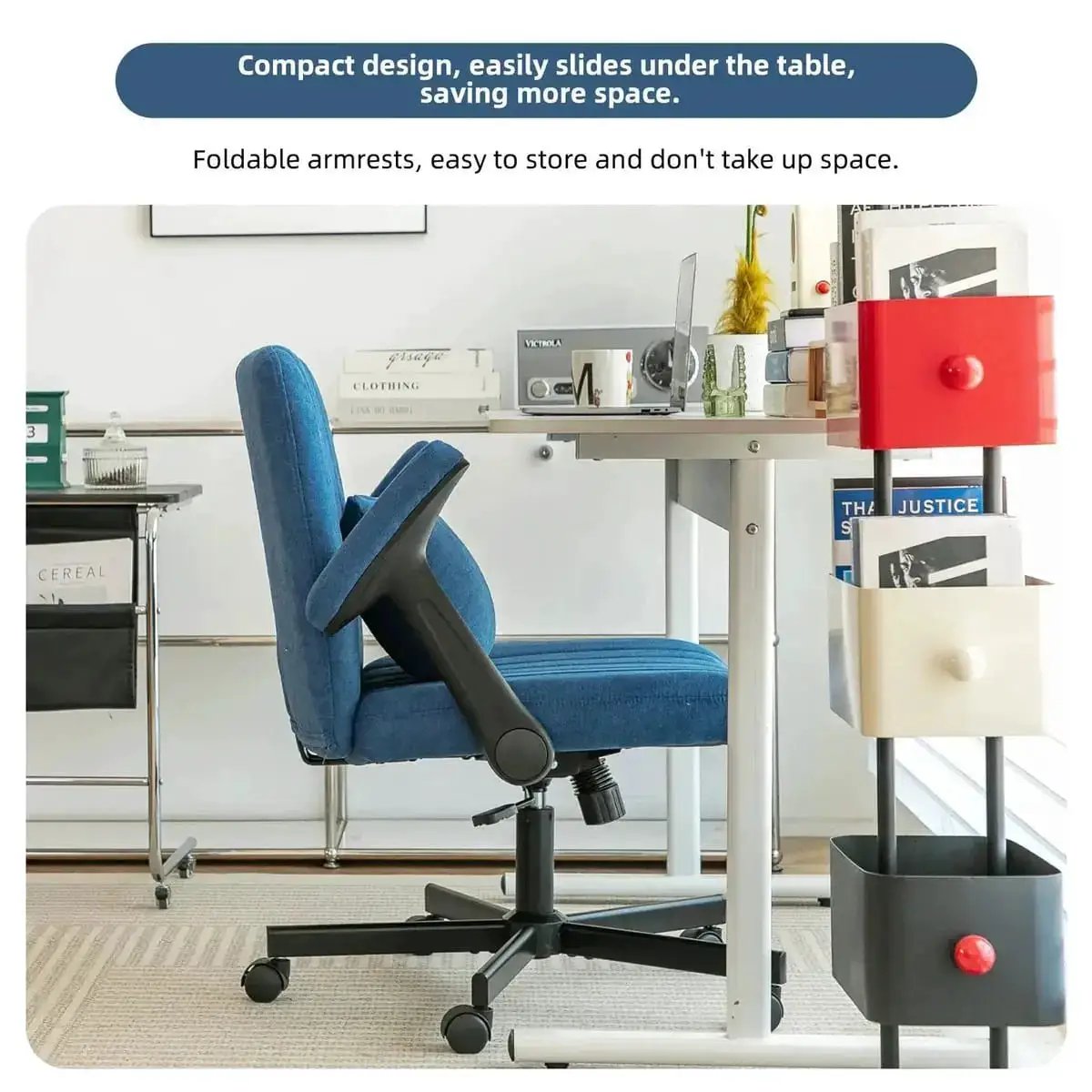 Blue Velvet Memory Foam Office Chair with Armrests