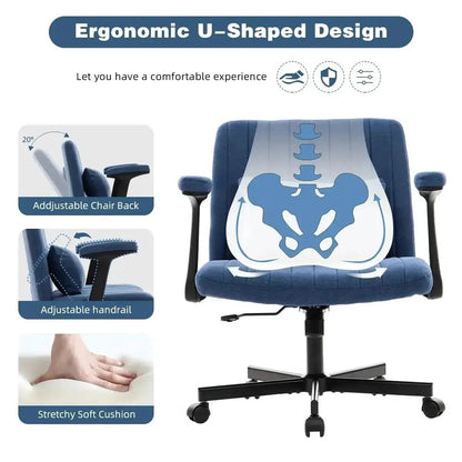 Blue Velvet Memory Foam Office Chair with Armrests