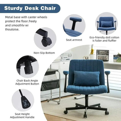 Blue Velvet Memory Foam Office Chair with Armrests