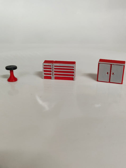 HO Scale Slotcar/diecast Garage Accessory Set - Tool Cabinet, Rolling Toolbox & Shop Stool bundle