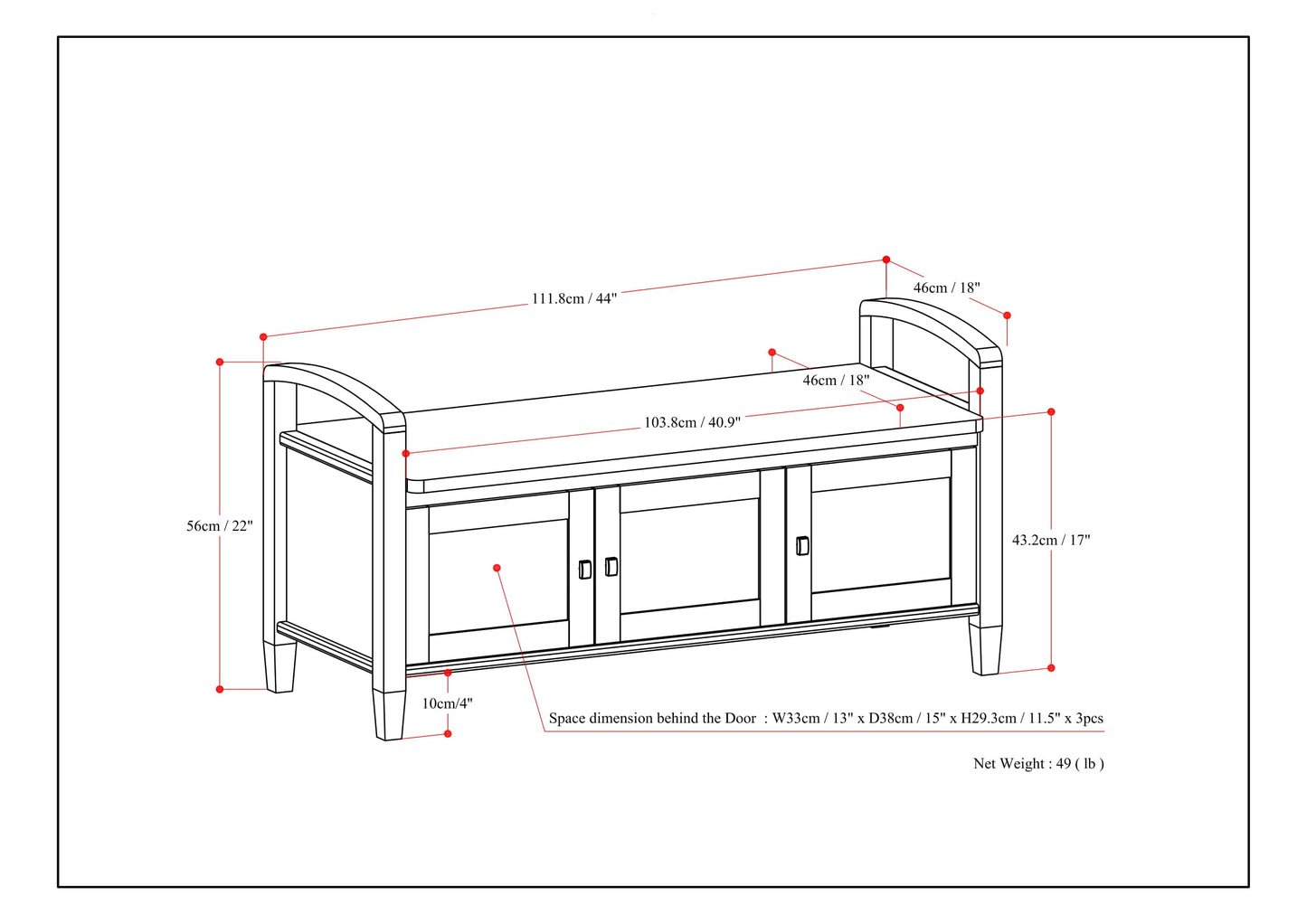 Warm Shaker 44" Wide Solid Wood Entryway Storage Bench