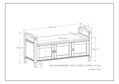 Warm Shaker 44" Wide Solid Wood Entryway Storage Bench