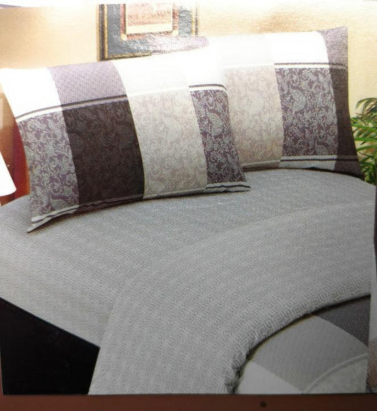 DaDa Bedding Jacquard Grey Floral Paisley Fitted Sheet & Pillow Cases Set (FTS8222)