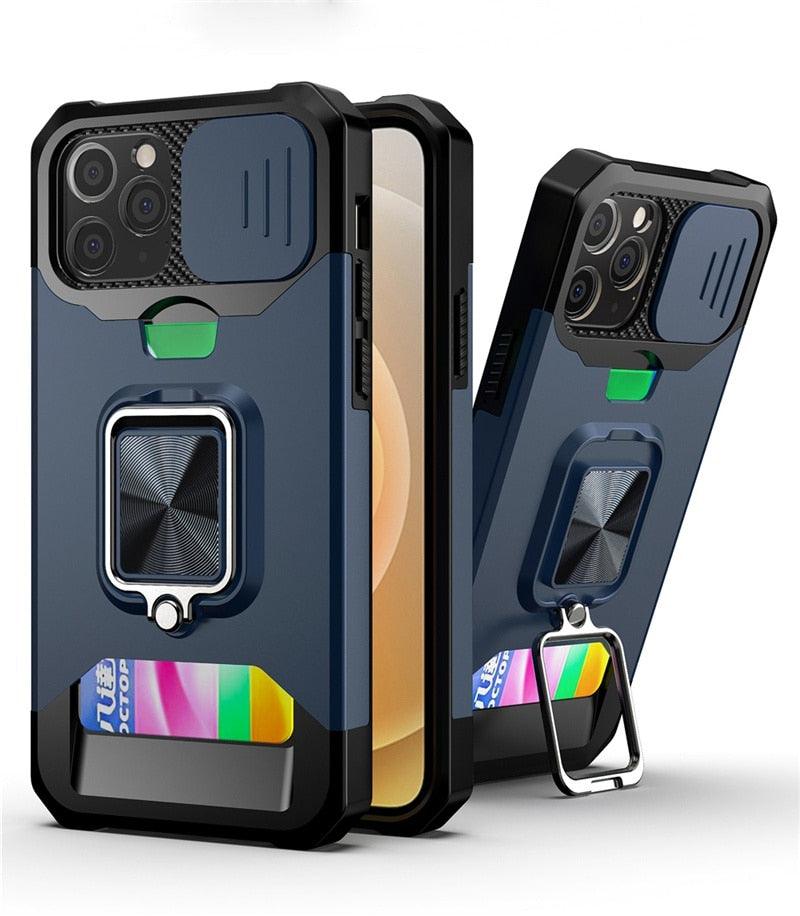 Shockproof Camera Cover & Kickstand  Heavy Duty Protective Case Suitable For iPhone 14 Pro Max Card Push Anti-fall Mobile Phone Case iPhone 13 12 11 Pro Max Ring Protective Cover