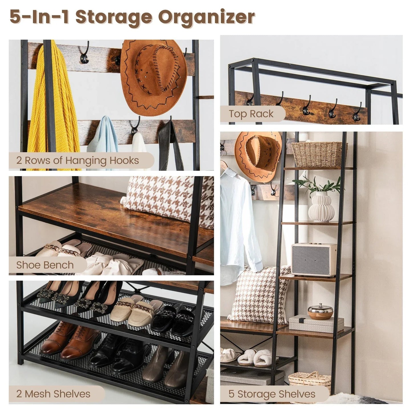 Hall Tree - Storage Wooden Bench