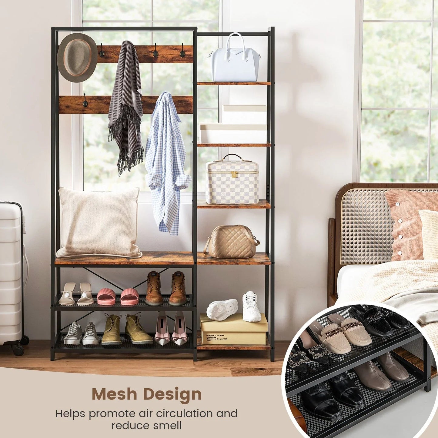 Hall Tree - Storage Wooden Bench