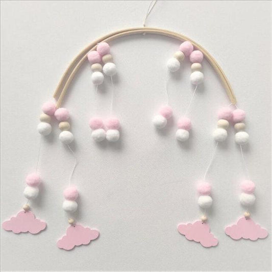 Wooden Beads Wind Chimes With Wool Balls Wooden Wind Chime Nursery Mobile Crib Bed Bell Baby Bedroom Ceiling Wooden Beads Hanging Ornament Pendant Newborn Baby Bed Hanging Wind bell Crib Tent Kids Room Decorations Ornaments