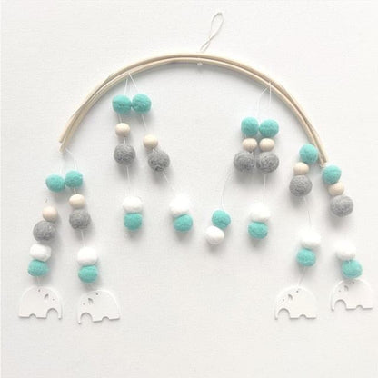 Wooden Beads Wind Chimes With Wool Balls Wooden Wind Chime Nursery Mobile Crib Bed Bell Baby Bedroom Ceiling Wooden Beads Hanging Ornament Pendant Newborn Baby Bed Hanging Wind bell Crib Tent Kids Room Decorations Ornaments